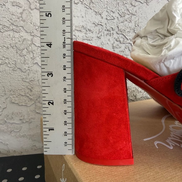 Christian Louboutin Tres Pansy 85 Suede Sandals Womens 42 Red Black Brand NEW - Picture 5 of 12